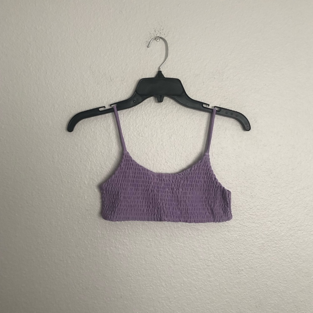 Purple smocked bikini top